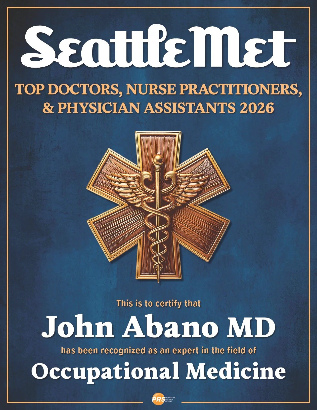 SeattleMet Top Doctors 2026 badge – John Abano MD, Occupational Medicine expert at Work Well Clinics