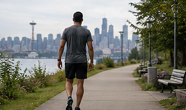 Worker walking along the Seattle waterfront while progressing through a return-to-work plan after a workplace injury